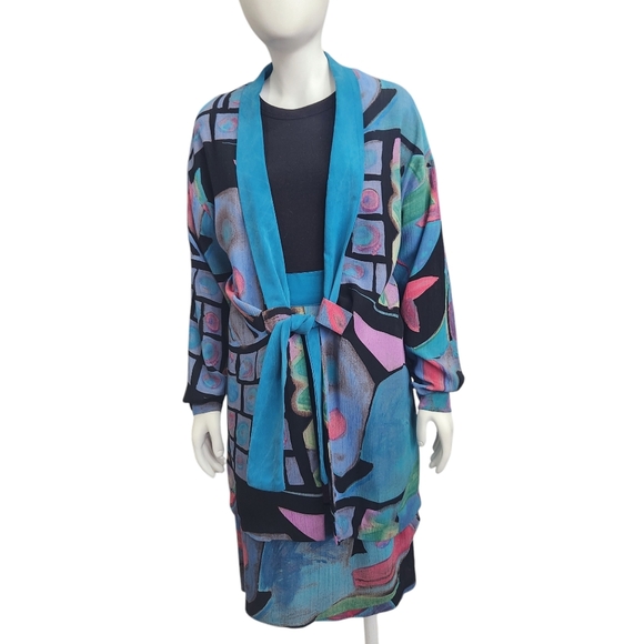 70s Inspired Abstract Art Drapy Jacket & Skirt Set In Group Ltd 14 Businesscore - Picture 4 of 13